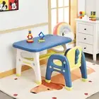 Kids Dinosaur Table and Chair Set Activity Study Play Desk w/ Building Blocks