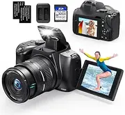 4K Digital Cameras for Photography, 12X Optical Zoom 72MP Vlogging Camera for YouTube with 270°Flip Screen, Autofocus & Anti-Shake Camera, 59mm Wide Angle & Macro Lens, 2 Batteries, 32GB SD Card
