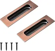 Recessed Finger Pulls, 2PCS Rectangular Flush Pulls 4.7 Inch Length Sliding Door Handles, Stainless Steel Cabinet Pulls for Wardrobe Drawer Pulls (Red Bronze)