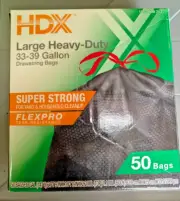 HDX FlexPro Outdoor & Yard Black Drawstring Trash Bags 33-39 Gallon 50 ct NEW