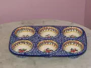 Polish Pottery Muffin Pan! UNIKAT Signature Rembrandt Pattern!