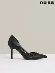 Reiss Black Marlene Leather Twist Detail Court Shoes (AK5678) | $380