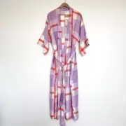 New Society Of Wanderers French Flax Linen Robe Size S/M Thistle Check Purple