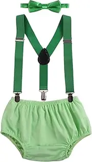[IWEMEK] Child Baby Boys Adjustable Elastic Clip Y Back Suspenders Bowtie Outfit First Birthday Cake Smash Bloomers Clothes set