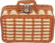 GALPADA Imitation Rattan Suitcase Vintage Decorative Wicker Storage Basket with Handles Lightweight and Spacious for Picnics Parties and Home Organization Versatile Wicker Bin