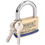 Draper 60mm Solid Brass Padlock 2 Key Mushroom Pin Tumblers Hardened Steel 64163