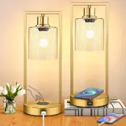 Gold Wireless Charging Lamps for Bedrooms Set of 2, Bedside Touch Table Lamps 3-