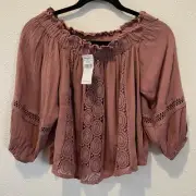 NWT American Eagle Outfitters Bohimian Mauve Peasant Top Sz. SMALL