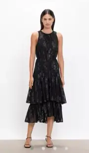 New NWT Veronika Maine Lurex Burnout Midi Mini Flounce Dress Size 6 RRP $300