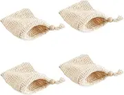 TOVINANNA Soap Bag Set 4pcs Exfoliating Mesh Soap Net Pouches Wall Hanging Family Size