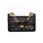 Rhombus Texture Clear PU Leather Single Shoulder Bag Ladies Handbag Messenger Bag (Black)
