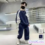 【UNIKIDS】中大童裝2件套裝字母長袖大學T運動長褲 男大童裝 VP8005(寶藍 灰)