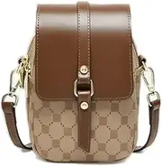 [Generic] Designer Mini Crossbody Bag, Brown Leather Trim, Beige Checkerboard Pattern, Gold Hardware