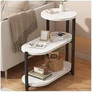 Faux Marble Side Table 3-Tier Narrow Bedside Table End Table Multi-Function Nightstand for Living Room Bedroom Kitchen Family and Office(White 2,Large)