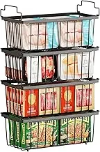 OLABIX Freezer Organiser Bins with Side Handles (37x18x13cm), Stackable Chest Metal Wire Storage Basket Deep Freezer Organizer Sort Frozen Meats, Vegetables, Foods for Kitchen & Pantry (4-pack)