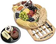Charcuterie Boards | Round Charcuterie Boards in Wood - Gathering Food Container with Ceramic Serving Plates for Restaurant Home Wedding Event