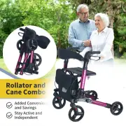 Rollator Walker for Seniors and Cane Combo Height Adjustable Foldable Walker