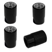 4 Black Billet Aluminum Knurled Tire Air Valve Stem Caps - IRON CROSS BW WS3
