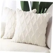 Pack of 2 Soft Plush Short Wool Velvet Decorative 18 x 18-Inch Cream Beige