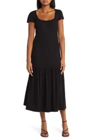 Loveappella Tie Back Tiered Maxi Dress in Black at Nordstrom, Size Medium
