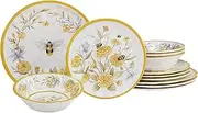 Certified International Bee Sweet 12 Piece Melamine Dinnerware Set, Service for 4, Multicolor