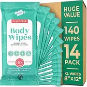Body Wipes - (14 Pack) - 140 XL Bath Wipes for Adults No Rinse, Adult Wipes for Elderly - Body & Face Gentle Skin Cleansing, Shower Wipes Bathing for Travel, Elderly, Car, Gym, Camping (8x12 Inch)