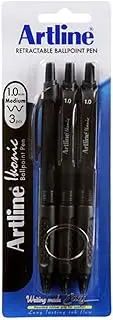 artline IK184071, Ikonic Retractable Ballpoint Pen, 1mm, Black, 3 Pack
