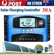 MPPT 30A Solar Panel Regulator Battery Charge Controller 12V/24V LCD Dual USB