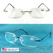 FULL RIMLESS MEN'S WOMEN'S +1.00 to +4.00 READING GLASSES SPRING HINGES QUALITY