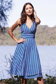 Maggie Wrap Dress Zig Zag Ikat--TBL-05-C-ZZ