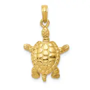 14k Yellow Gold Solid Polished 3-D Moveable Turtle Pendant