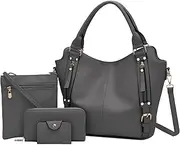 [Soperwillton] Purses for Women Large Shoulder Handbag Tote PU Leather Hobo Crossbody Bag Ladies Wallet Set 4pcs