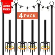 10Ft Light Poles 4 Pack Outdoor String Light Metal Stand Fence Mount Deck Patio