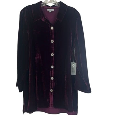 Habitat Velvet Easy Swing Shirt Button Velour Merlot Flowy Top Women's SZ M NEW