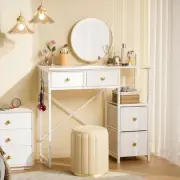 White Vanity Desk Without Mirror, Small Makeup Desk with 4 Fabric Drawers, 33...