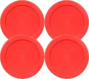 Pyrex 7200-PC Red 2 Cup round Plastic Food Storage Lid, Made in USA - 4 Pack