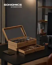 12 Slot Watch Box 2 Tier Watch Display Case with Large Glass Lid
