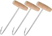 [LAPYAPPE] 3pcs Stainless Steel Puller Hook Handles Handled Shoe Horn Rack Shoe Organizer Shoe Horn for Boots Shoehorn Pulling Latch Bolt Pulls Lazy Shoes Helper Shoe Helper Stick Straps Wood Silver