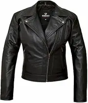 Leather Motorcycle Jacket Women Velocity Zip Up Lightweight Biker Jackets for Ladies Protective Gear Motorbike Clothing with CE Armors