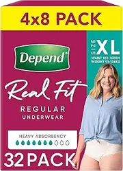 Depend Real Fit Incontinence Underwear Regular Women X-Large 32 Count (4 x 8 Pack) - Packaging May Vary