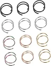 WRITWAA Nose Piercing Rings 12pcs Spiral Nose Rings Stainless Steel Hoops for Women Men