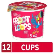 Kellogg's Froot Loops Breakfast Cereal Cups Fruit Flavored Breakfast Snacks w...