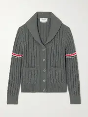 [Thom Browne] Thom Browne - Striped Cable-knit Wool Cardigan - Gray - IT42 IT 42 Gray