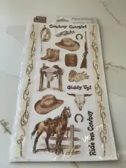 Vintage PSX Scrapbooking Stickers Western Cowboy Horse Hat New Archival Sealed