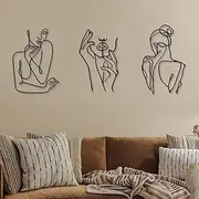 [Photect] 3 Pieces Metal Wall Art Decor Minimalist Abstract Woman Modern Line Drawing Female Single Home Hanging for Bedroom Kitchen Bathroom Living Room (Black,Cute)