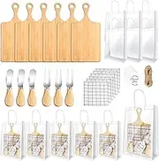 Denylo pro 6 Sets Bamboo Cheese Board with Bamboo Spoon Placemats Artificial Eucalyptus Stems Tags Bags for Wedding Bridal Shower Gift Housewarming Favors