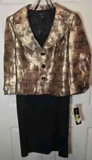 NEW! NWT Nine West 2 Piece Suit Jacket Size 14 Floral Gold Blazer & Black Dress