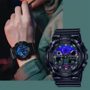 CASIO 卡西歐 G-SHOCK AI 探索虛擬彩虹系列雙顯手錶 送禮首選 GA-100RGB-1A