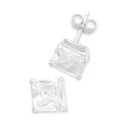 Bevilles Sterling Silver 7mm Cubic Zirconia Square Earrings Stud