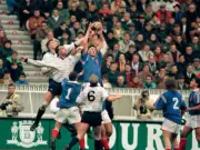 Olivier Roumat of France catches the ball from a line-out duri- Old Rugby Photo